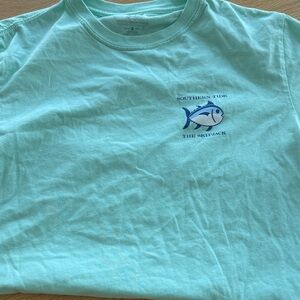 Southern Tide light Aqua blue/green Tee with Blue Fish Graphic men’s small
